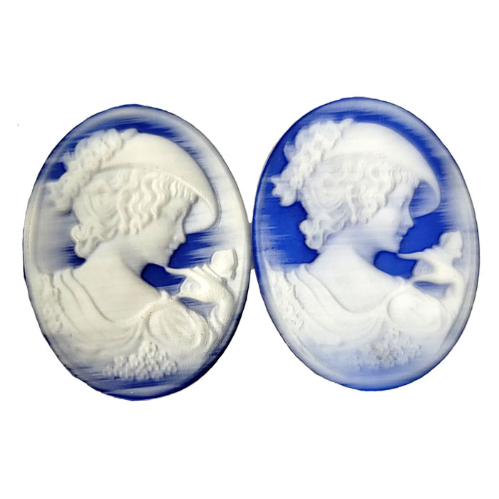27X35MM WOMAN CAMEO CAT'S EYE BLUE